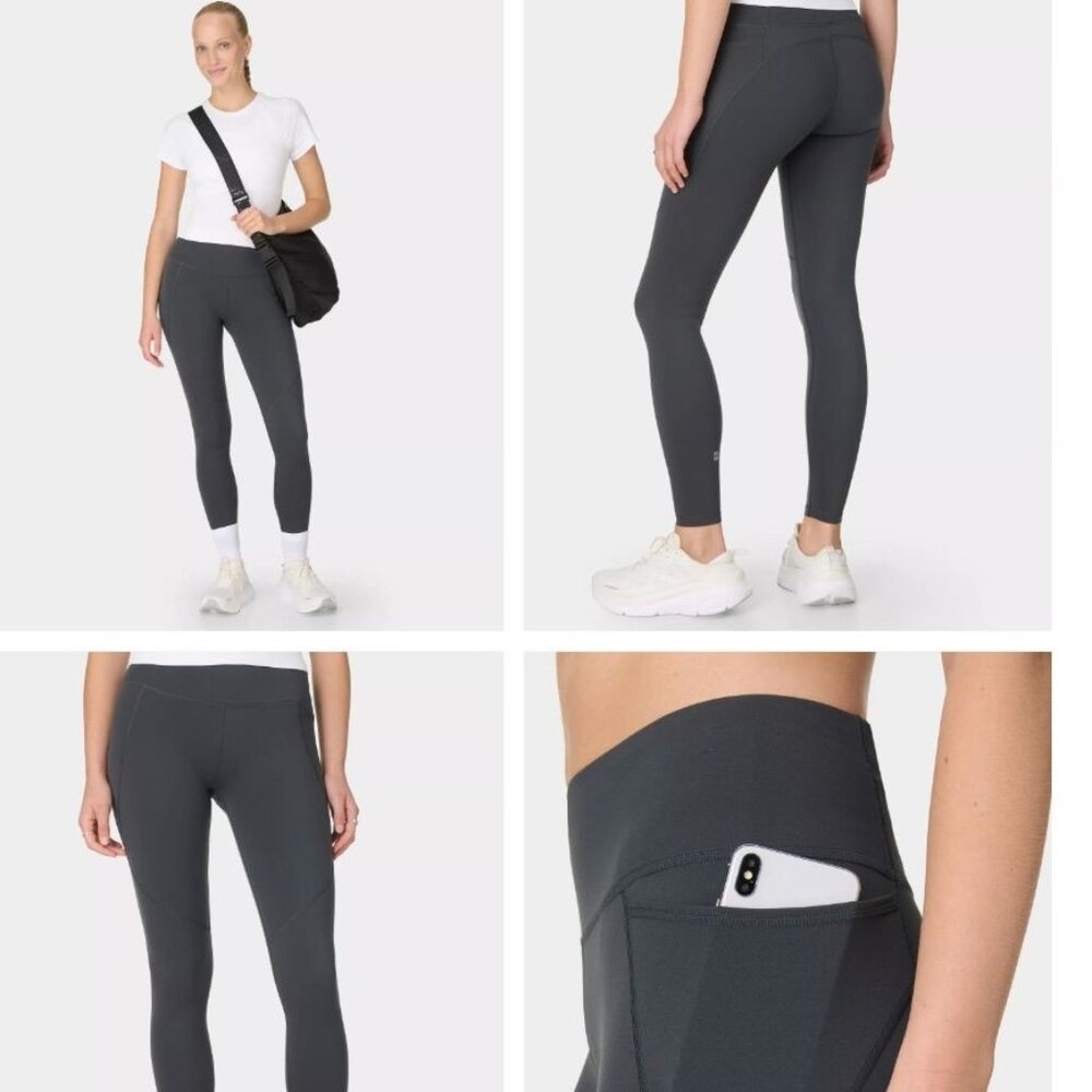 SWEATY BETTY Power Workout Leggings Black High Waisted Bum-Sculpt Gym US 8 NWOT